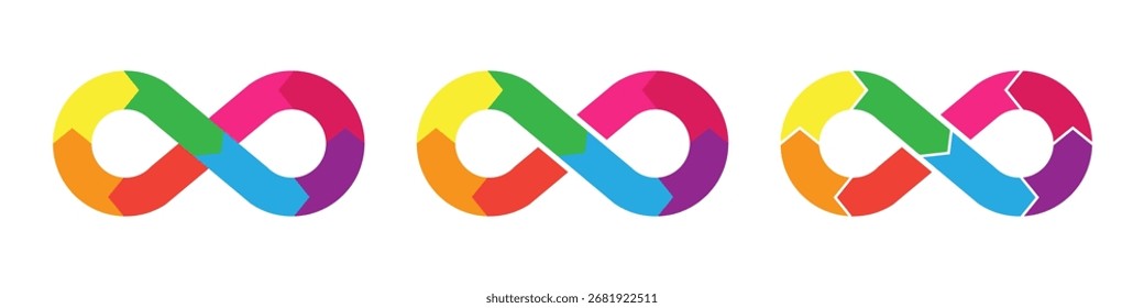 Gráfico de loop infinito colorido. modelos infográficos com oito partes