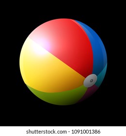 Colorful Inflatable Beach Ball on Dark Background. Vector.