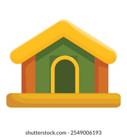 Colorful inflatable bouncy house with a welcoming arched entrance, perfect for kids' parties and outdoor entertainment