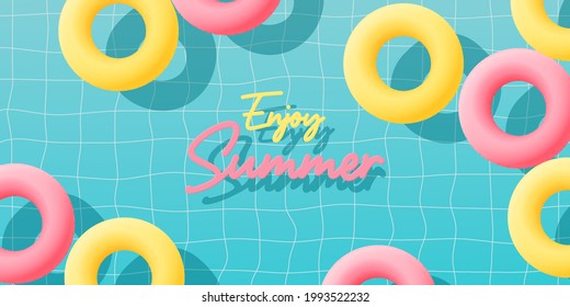 Colorful Inflatable floating in the pool with 3d and paper art style and pastel color vector illustration