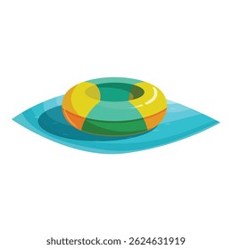 Colorful inflatable ring is floating in a swimming pool on a sunny day