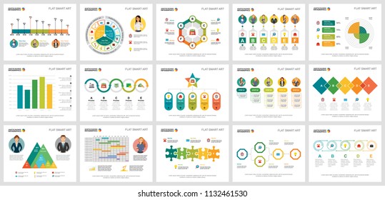 Colorful infochart diagrams set for presentation slide templates. Business design elements. Marketing concept can be used for annual report, advertising, flyer layout and banner design.