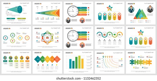 Colorful infograph charts set. Business design elements for presentation slide templates. Statistics concept can be used for annual report, advertising, flyer layout and banner design.