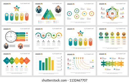 Colorful infograph charts set. Business design elements for presentation slide templates. Statistics concept can be used for annual report, advertising, flyer layout and banner design.