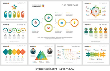 Colorful infograph charts set. Business design elements for presentation slide templates. Statistics concept can be used for annual report, advertising, flyer layout and banner design.