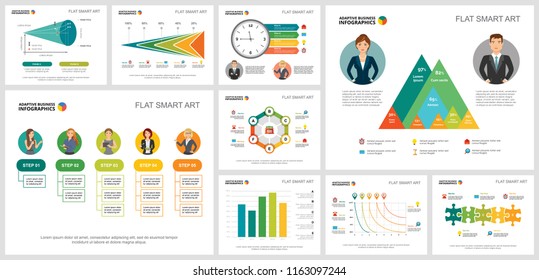 Colorful infograph charts set. Business design elements for presentation slide templates. Statistics concept can be used for annual report, advertising, flyer layout and banner design.