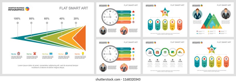 Colorful infograph charts set. Business design elements for presentation slide templates. Statistics concept can be used for annual report, advertising, flyer layout and banner design.