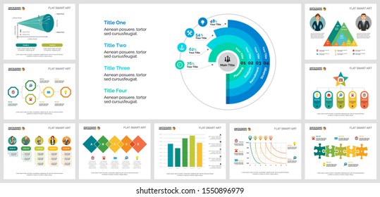Colorful infograph charts set. Business design elements for presentation slide templates. Statistics concept can be used for annual report, advertising, flyer layout and banner design.