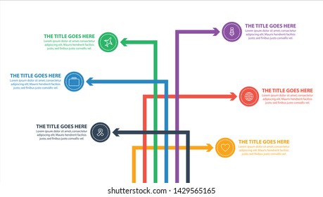Colorful infographic with arrows in six steps