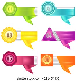 Colorful infographic banner badge background tag in various design icon for business retail and sale promotion, create by vector 