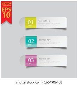 Colorful infographic banners. Tabbed labels template, infographics numbered ribbon frames with text. 3d report timeline tabbing marketing step market with number