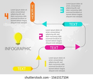 colorful of Infographic for business: 4 steps Timeline diagram, presentation vector design. World map background