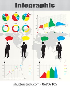 Colorful infographic and businessman silhouette collection