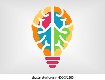 Infografía colorida para el concepto de creatividad e inteligencia. Icono del cerebro y la bombilla.