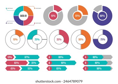 Colorful infographic design elements. Business data visualization pie chart, graph, diagram