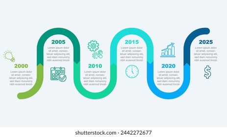 Colorful infographic, diagram, timeline, schedule and milestone isolated on light background.