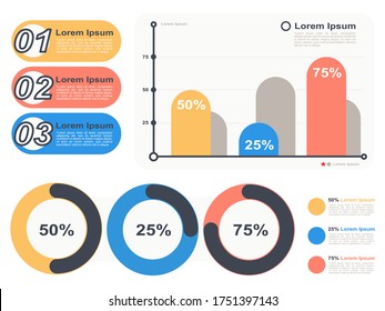 Diseño de elementos infográficos coloridos vectores.3 temas, diseños de encabezados, plantillas de gráficos para ilustración de presentación en estilo moderno.