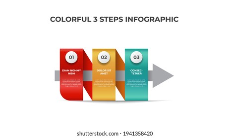 Colorful infographic element template with 3 points of steps, list layout diagram vector