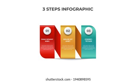 Colorful infographic element template, data visualization with 3 points of steps, horizontal layout diagram vector