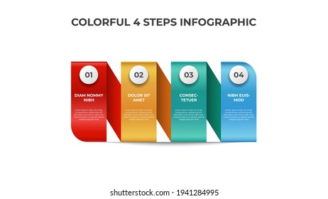 Plantilla de elemento infográfico colorido, visualización de datos con 4 puntos de pasos, vector de diagrama de diseño horizontal