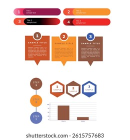 Colorful Infographic Elements for Business Presentation: Steps, Titles, Samples, and Data Visualization