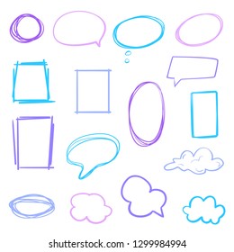 Colorful infographic elements isolated on white. Set of different sketchy elements. Hand drawn frames. Abstract frameworks. Line art. Colored illustration