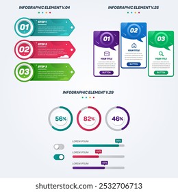 Colorful Infographic elements Set. Can be used for steps, options, business processes, workflow, diagram, flowchart concept, timeline, marketing icons, Layout, banner, and etc.