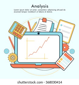 Farbige Infografiken mit statistischem Balken auf Laptop für Business Analysis Konzept.