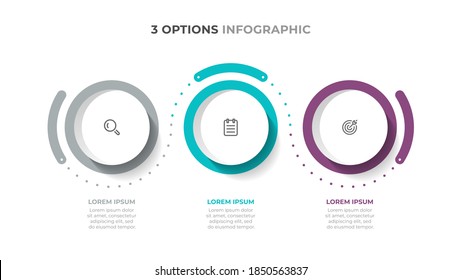 Colorful infographic elements. Timeline processes with marketing iocns and 3 options. Vector template.
