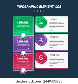 Elementos de Infografía Colorida V.08. Se puede utilizar para pasos, opciones, procesos empresariales, flujo de trabajo, diagrama, concepto de diagrama de flujo, línea de tiempo, iconos de marketing, diseño, Anuncio, etc.