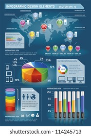 Colorful Infographic Elements with World map and Information Graphics. Vector illustration