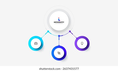 Colorful infographic featuring connected 3 circles and icons, symbolizing teamwork, innovation, and progress, ideal for business or corporate use