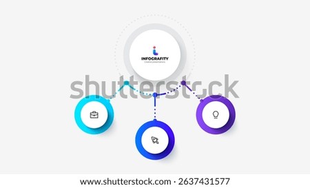 Colorful infographic featuring connected 3 circles and icons, symbolizing teamwork, innovation, and progress, ideal for business or corporate use