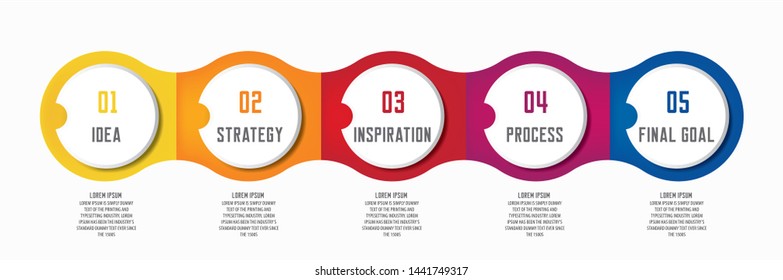 Colorful Infographic In Five Steps 5 Options With Room For Text In Different Colors.