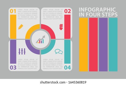 Infografía colorida en cuatro pasos