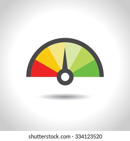 Colorful Info-graphic gauge element. Vector illustration. Speedometer icon or sign with arrow. 