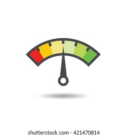 Colorful Info-graphic gauge element. Vector illustration. Speedometer icon or sign with arrow. 