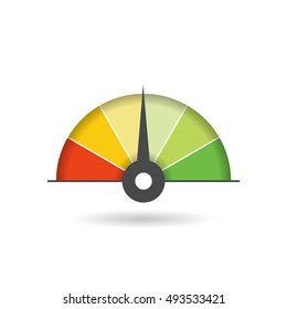 Colorful Info-graphic gauge element. Vector illustration. Speedometer icon or sign with arrow. 