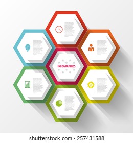Colorful infographic with honeycomb structure. Vector