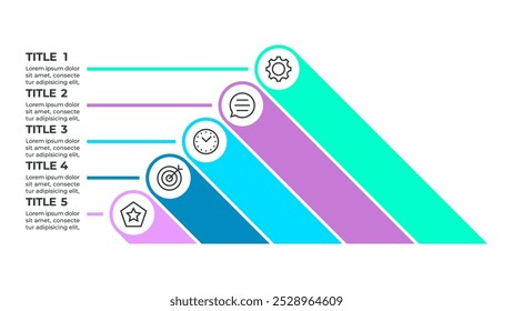 A colorful infographic illustrating a five-step process represented by five overlapping shapes