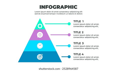 Farbige Infografik, die einen vierstufigen Prozess darstellt, der durch eine Pyramide mit vier Schichten dargestellt wird