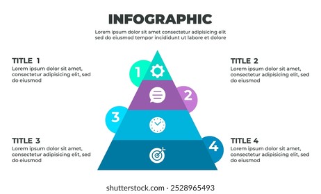 A colorful infographic illustrating a four-step process represented by a pyramid with four layers