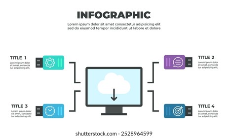 A colorful infographic illustrating the process of data transfer from local storage devices to cloud storage
