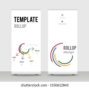 Colorful infographic Modern Exhibition Advertising Trend Business Roll Up Banner Stand Poster Brochure flat design template creative concept. Infographic Roll Up EPS. Presentation Cover