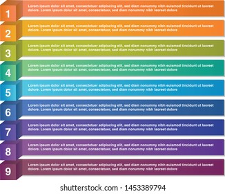 Colorful infographic, with nine steps. Vector design.