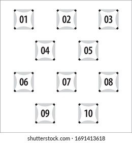 Colorful info-graphic numbers can be use to create presentation. Bullet points numbers one to ten. Rectangle shape vector numbers.
