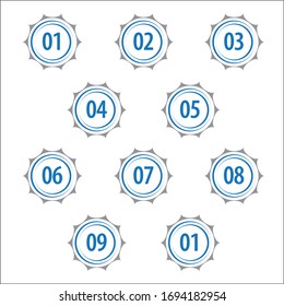 Colorful info-graphic numbers can be use to create presentation. Bullet points numbers one to ten. Circle shape vector numbers.