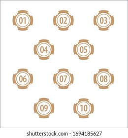 Colorful info-graphic numbers can be use to create presentation. Bullet points numbers one to ten. Circular shape vector numbers.