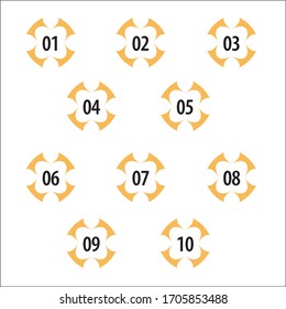 Colorful info-graphic numbers can be use to create presentation. Bullet points numbers one to ten. Label shape vector numbers.