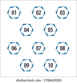 Colorful info-graphic numbers can be use to create presentation. Bullet points numbers one to ten. Octagon shape vector numbers.